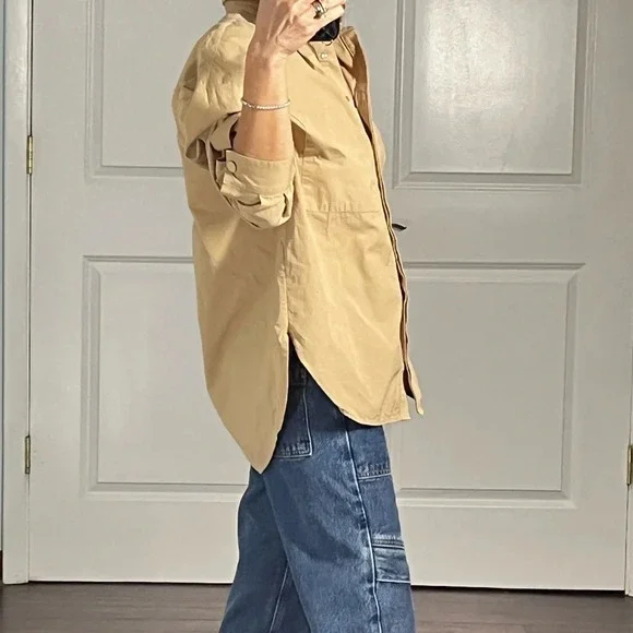 Zara 100% cotton oversized camel Button Down Shirt size XS - Picture 4 of 13